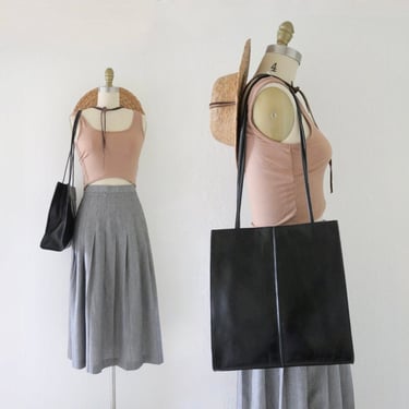 black Italian leather shoulder bag - vintage 90s y2k womens handbag purse tote minimal 