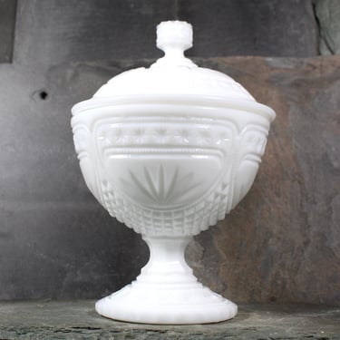 Milk Glass Covered Candy Dish | Pressed White Glass Candy Dish with Cover | For Candy or Nuts | Circa 1940s/50s | Bixley Shop 