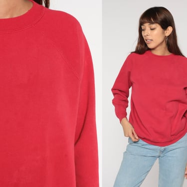 Red Sweatshirt 90s Raglan Sleeve Sweatshirt Plain Slouchy Crewneck Pullover Sweater Basic Streetwear Normcore Vintage 1990s Medium Large 