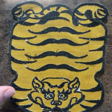 Linen embroidered Tibetan tiger cocktail napkin - a pair 6x5 - golden yellow color