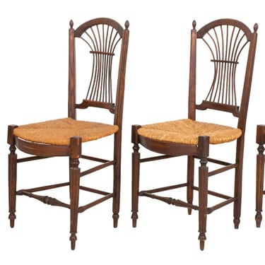 French Provincial Rush Seated Side Chairs, Set of 4