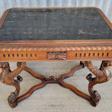 Antique Figural Carved Marble Top Side Table C. 1930's 