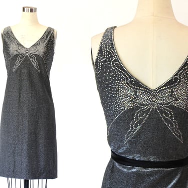 1960s Geoffrey Beene Embellished Silk Lurex Butterfly Slip Dress - Designer 60s Vintage Party Dress - Medium 