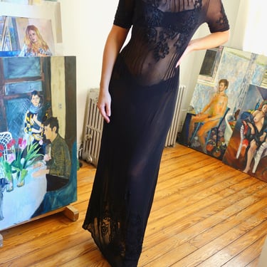 90s Vivienne Tam Embroidered Mesh Dress 