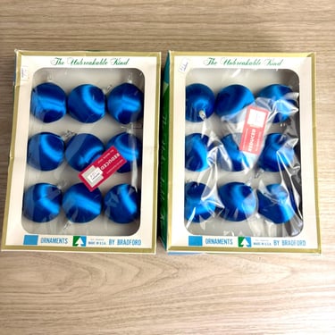 Bradford blue satin ball ornaments - 18 vintage ornaments in original boxes 