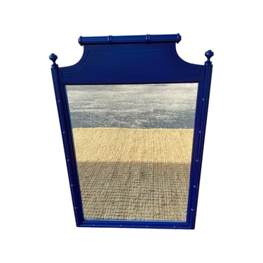 Faux Bamboo Mirror by Henry Link Bali Hai Painted Navy Blue 41x27 FREE SHIPPING Vintage Hollywood Regency Coastal Style 
