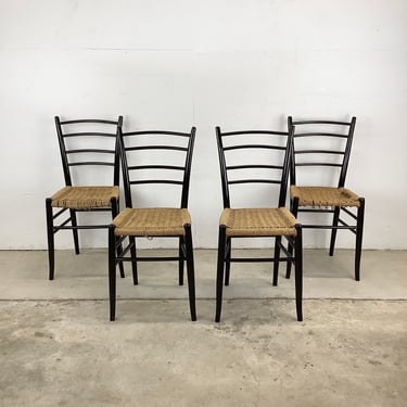 Vintage Rope Seat Dining Chairs after Gio Ponti- Set Four 