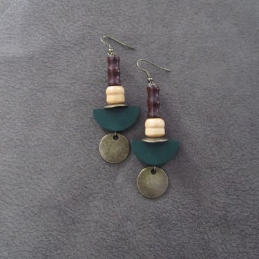 Green wooden earrings, Afrocentric earrings, African earrings, bold earrings, statement earrings, geometric earrings, rustic bronze earring2 