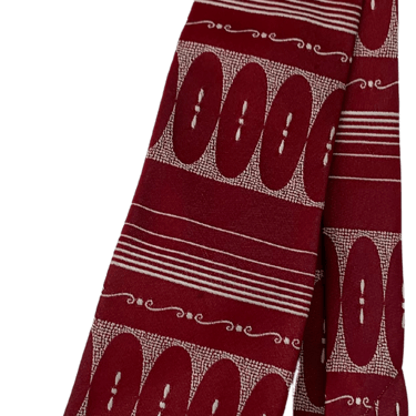 40s/50s Autumn Red Print Necktie Midcenury Tie