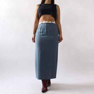 Vintage Dusk Blue Wool Skirt - W28