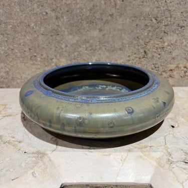 1970s Zanesville Stoneware Art Pottery Small Blue Bowl Ohio 