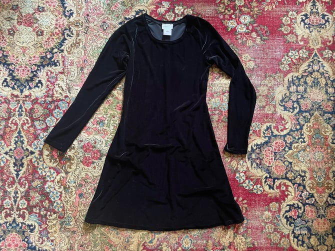 Vintage ‘90s MODA INT’L black velvet dress | Lycra grunge skater dress, S 
