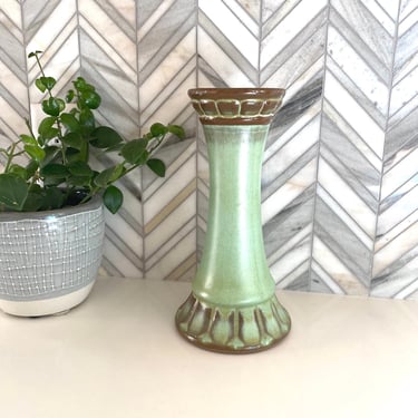 Frankoma Large Pillar Candle Holder, Plainsman Green, Tall Candle Stand, Bowl Stand, Candles, Vintage Pottery 