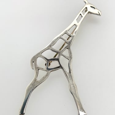 Vintage Whimsical Sterling Silver Cutout Giraffe Pin Brooch Mexico SU 925 8.4g 