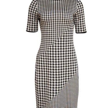 St. John - White & Black Herringbone Print Knit Short Sleeve Dress Sz 4