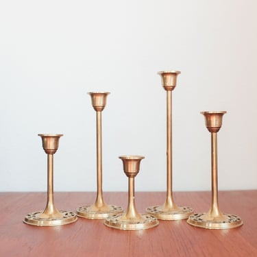 Vintage Brass Tulip Candle Holders - Set of 5 