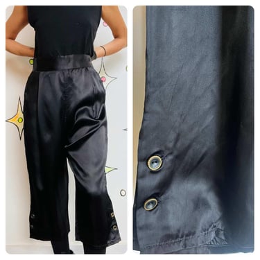 Vintage 1930s Black Silk High-Waisted Loungewear Trousers | Capri Pants | 29 
