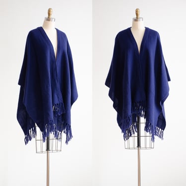 purple wool cape 80s 90s vintage Churchill Handwoven blue knit shawl poncho 
