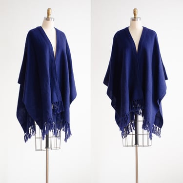 Suede Leather Poncho / 70's Fringe Cape / Laser Cut Zip Up