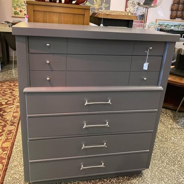Gray painted chest of drawers 38.5” x 20.5” x 43.75”