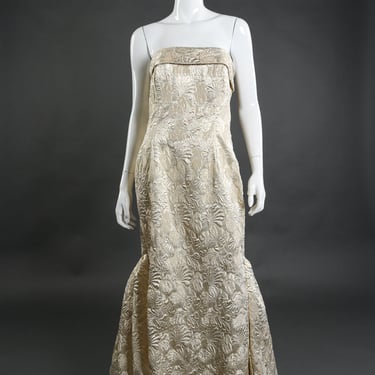 Strapless Floral Lamé Gown