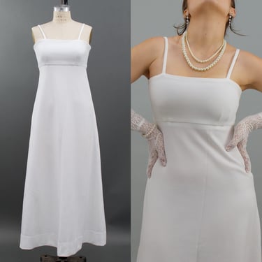 Vintage 1970s White Maxi Dress, Vintage Polyester Maxi Dress, Bohemian Dress, Empire Waist, 70s Dress, Size X-Small by Mo
