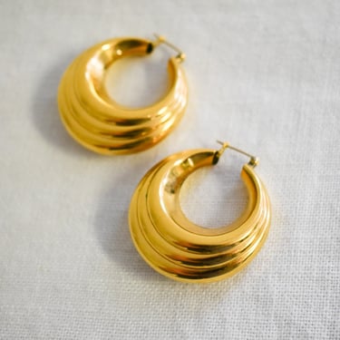 1980s Ribbed Gold Hoop Earrings 