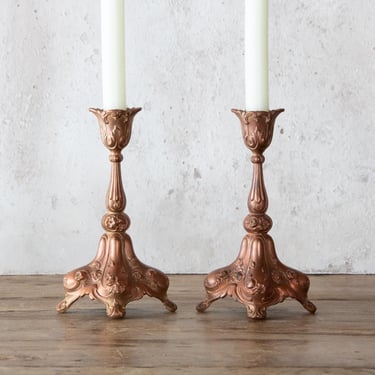 Pair of Antique Jenning Brothers Candlestick Holders, Vintage Candle Holders, Set of Two Intricate Floral Taper Holders 