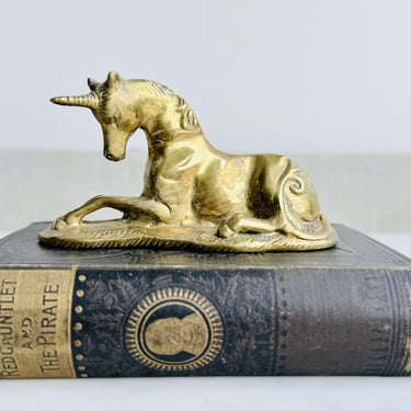 Vintage Brass Unicorn Figurine Statue Art Nouveau Seated Unicorn Gift Fairytale Make Believe Inspire Brass Horse 