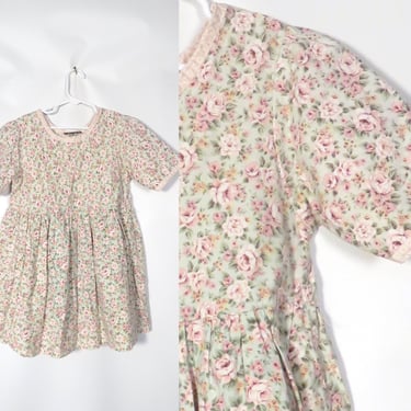 Vintage 90s Kids Cottagecore Floral Cotton Dress Made In USA Size 6 