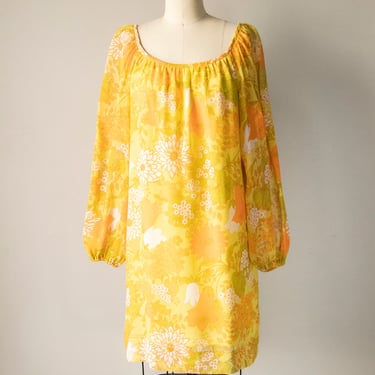 1960s Dress Floral Cotton Mini Shift M 