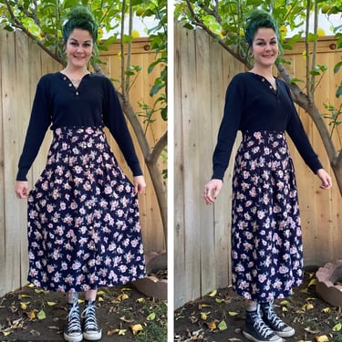 Vintage 1990’s Blue and Pink Floral Maxi Skirt 