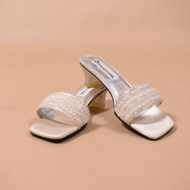 White Y2K Beaded Sandals By Coloriffics, W7