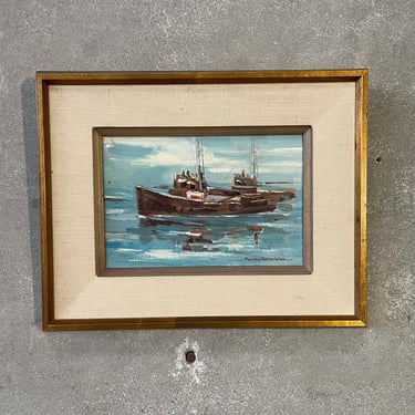 Mid Century Modern Oil on Canvas Painting by Edward Norton Ward &quot;Sardine Fishers&quot;