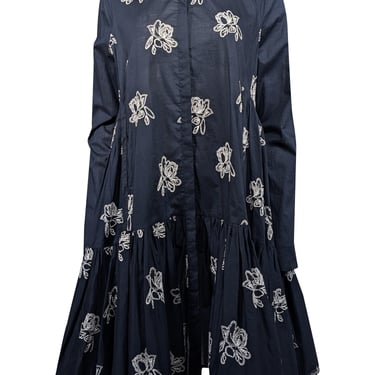 Merlette - Navy & White 'Caliza Embroidered Long Sleeve Dress' Sz S