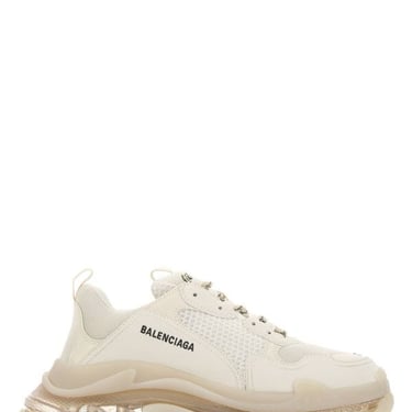 Balenciaga Men Cream Leather And Fabric Triple S Sneakers