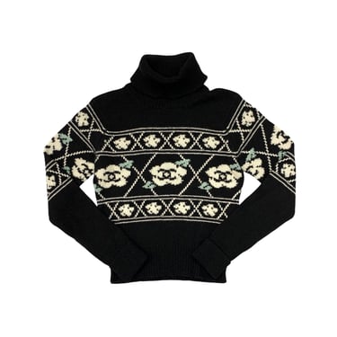 Chanel Black Floral Logo Print Sweater