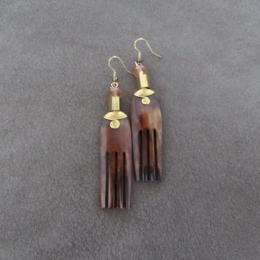 Carved bone comb earrings, afro pick earrings 