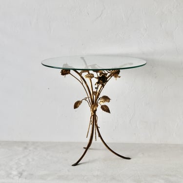Vintage Italian Gilt Metal Flower Side Table 