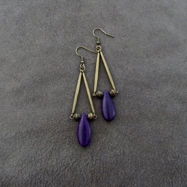 Afrocentric earrings, boho chic earrings, African earrings, bohemian ethnic earrings, purple and bronze, statement bold earrings, exotic 2 