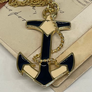 1980’s Navy &amp; Cream Anchor Pendant