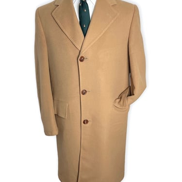 Vintage 1960s/1970s 100% CASHMERE Overcoat ~ size 36 to 38 R ~ Trench Coat ~ Preppy / Ivy Style / Trad ~ 60s ~ Camel 