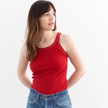 The Siena Tank in Tomato Red | Vintage Rib Knit Tank | Ribbed top 100% Cotton Undershirt Singlet | XS S 