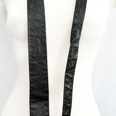 80's Black Leather Vintage Skinny Neck Tie 1980's Men's Tie Italy Rome 