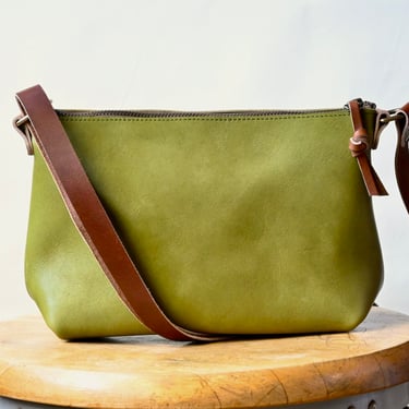 Leather Crossbody Day Bag, Salvaged Avocado Green