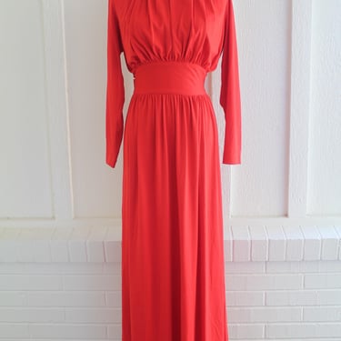 Red - 1970s - Maxi - Party Dress - Cocktail dress - Mid Century Mod - by Enrico Serrati - Marked size 14 