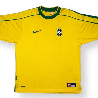 Vintage 90s/Y2K Nike Team Brazil National Futbol/Soccer Team Dri-Fit Jersey Size Large 