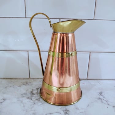 Vintage 1960's Old Dutch Finest Quality Solid Copper with Brass Details & Handle Small Pitcher Made in England 