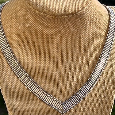 Vintage Mexico Sterling Silver Wide Ribbed Rice Bead Riccio Necklace 