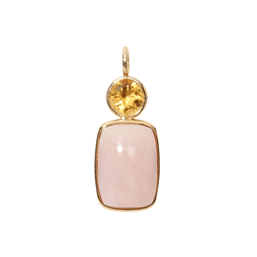 Stacked Oblong Necklace Charm - Citrine & Pink Conch Cabochon